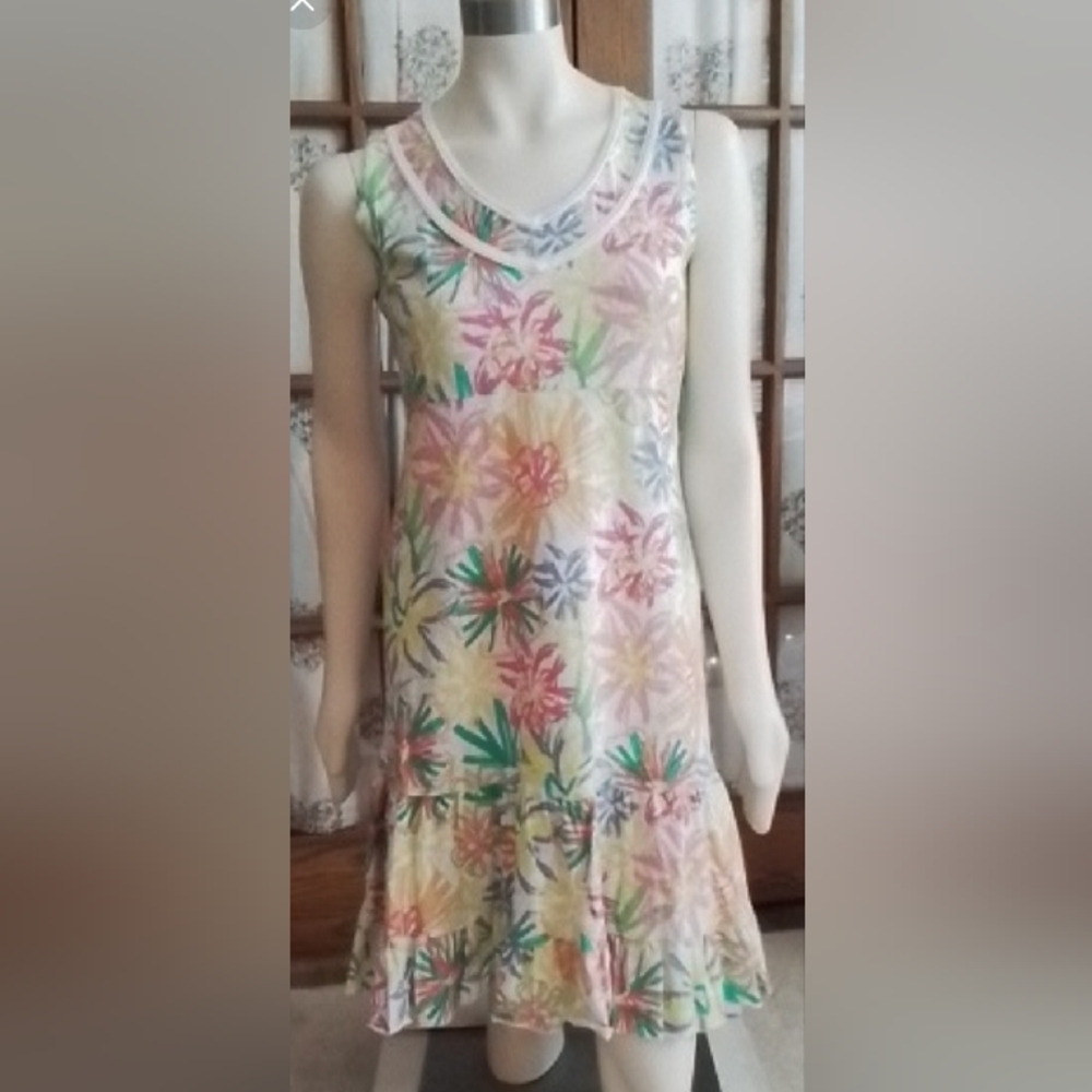 Fresh Produce sundress, multi-color green,  pink, blue, orange, size S.